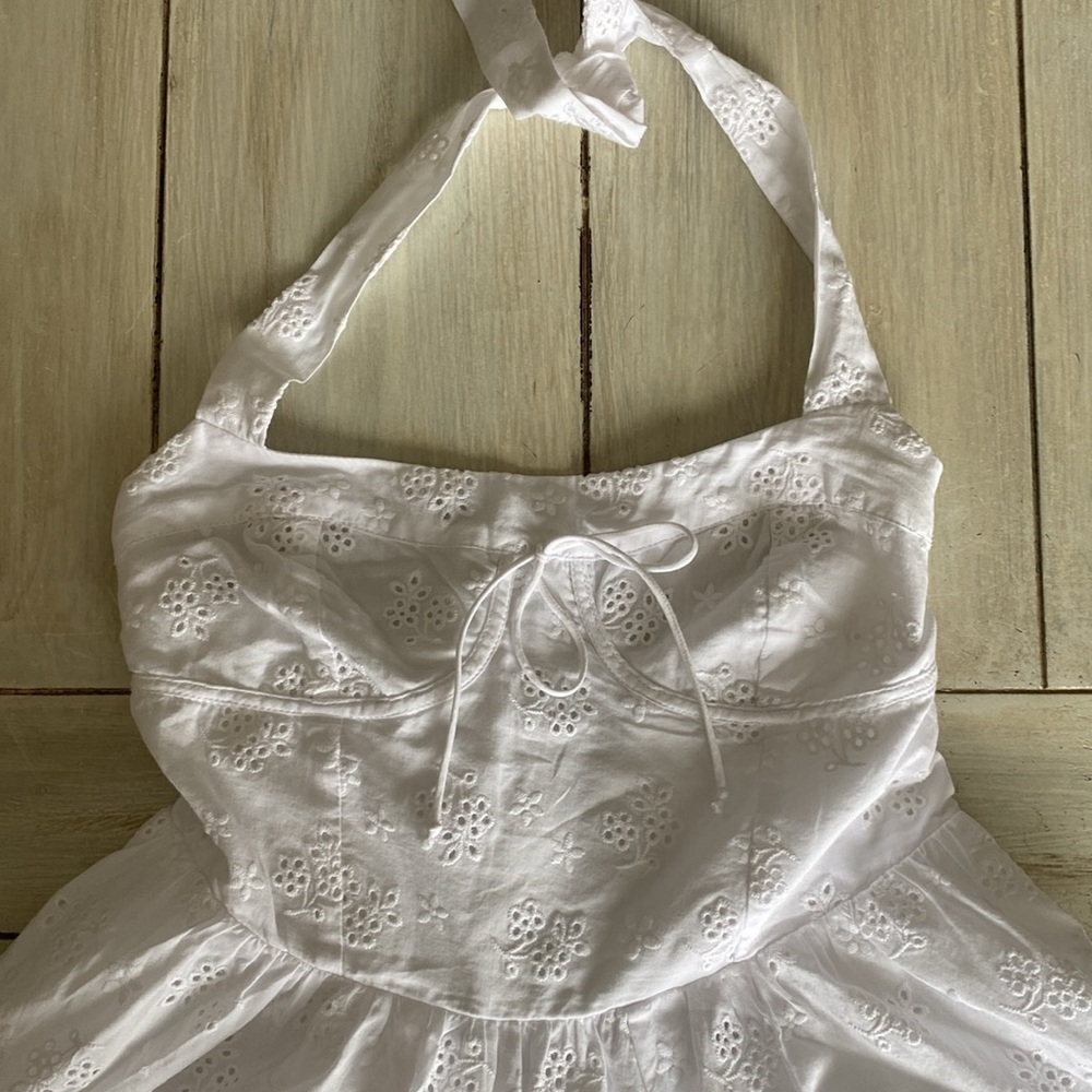 For Love and Lemons MARLA White Eyelet Halter Empire Waist Dress Small - Picture 4 of 8